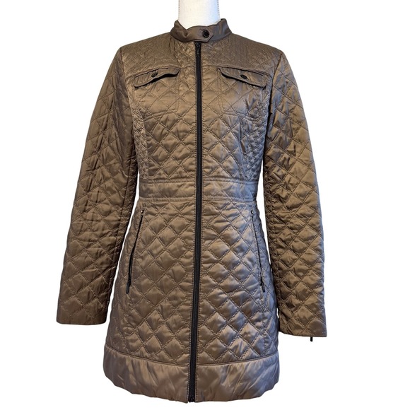 Laundry By Shelli Segal Jackets & Blazers - Laundry by Shelli Segal Quilted Jacket Leopard Lined Mid Length Womens sz M EUC